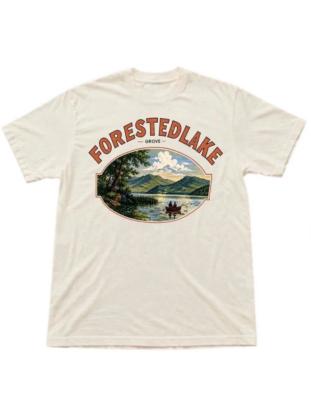 Forested lake Grove Cream Graphic Tee